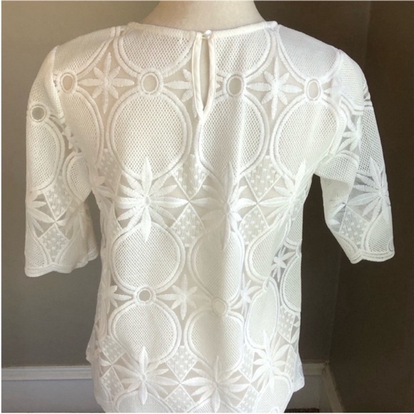 Main Strip Off White Sheer Knit Pattern Blouse - Picture 7 of 10